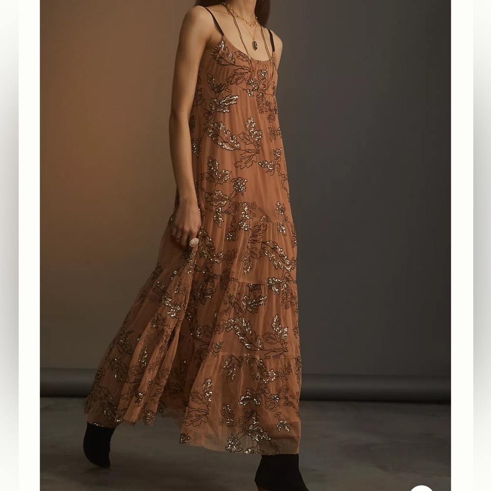Anthropologie Maeve Sequin Tulle Midi Dress